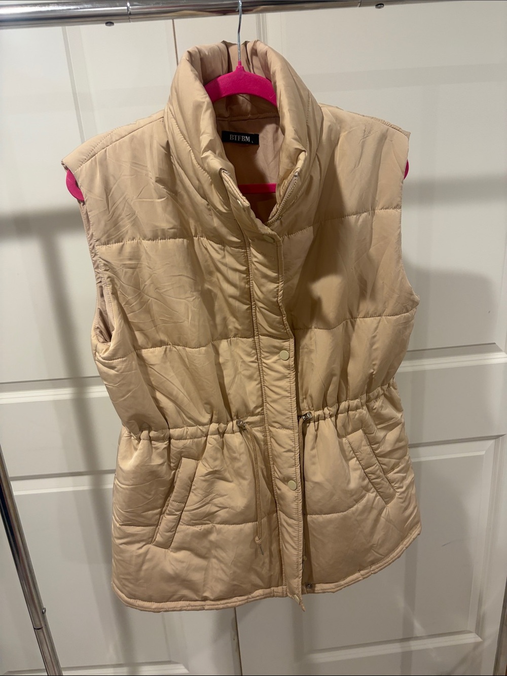 Women's Quilted Sleeveless Vest in Beige by BTFBM